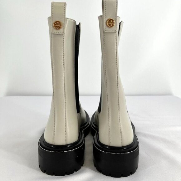 Tory Burch Women's Size 9 Benton Boot Vachetta Calf Heavy Boots In Ivory/Black - Picture 4 of 15
